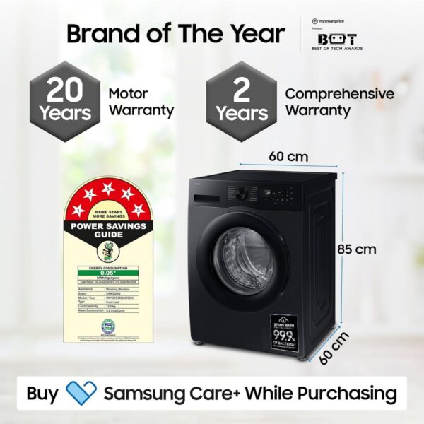 Samsung 12 kg 5 Star AI Ecobubble Super Speed Wi Fi Hygiene Steam with Inbuilt Heater Digital Inverter Fully Automatic Front Load Washing Machine (WW12DG5B24ABTL Black)3