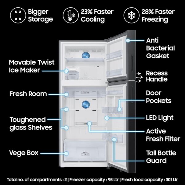 Samsung 396 L Convertible 5 in 1 Digital Inverter Frost Free Double Door Bespoke AI WiFi Enabled Refrigerator (RT41DG6A2BB1 Black Matte)2