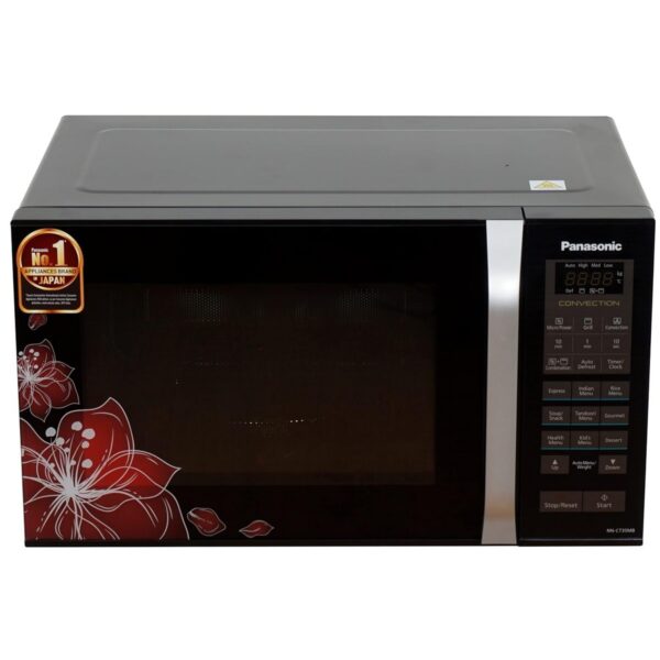 Panasonic 23 Litres Convection Microwave Oven (NN CT35MBFDG Black Floral 360° Heat Wrap Magic Grill 121 Auto Cook Menus)1