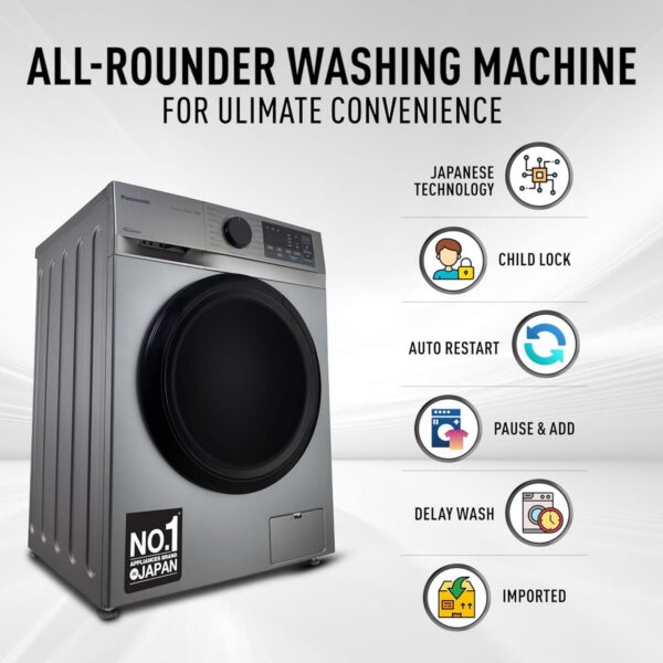 Panasonic 8 Kg 5 Star Front Load Washing Machine With In Built heater (NA 148MG2L01 Dark Silver)3