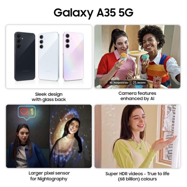 Samsung Galaxy A35 5G (Awesome Iceblue 8GB RAM 128GB Storage) Premium Glass Back 50 MP Main Camera (OIS) Nightography IP67 Corning Gorilla Glass Victus+ sAMOLED with Vision Booster2