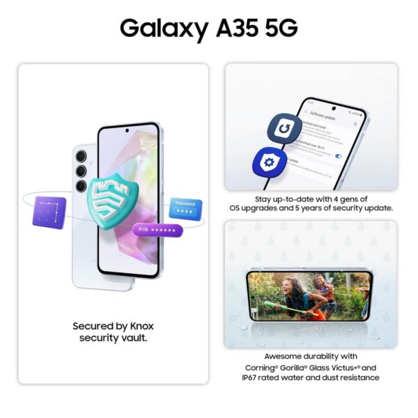 Samsung Galaxy A35 5G (Awesome Iceblue 8GB RAM 128GB Storage) Premium Glass Back 50 MP Main Camera (OIS) Nightography IP67 Corning Gorilla Glass Victus+ sAMOLED with Vision Booster3