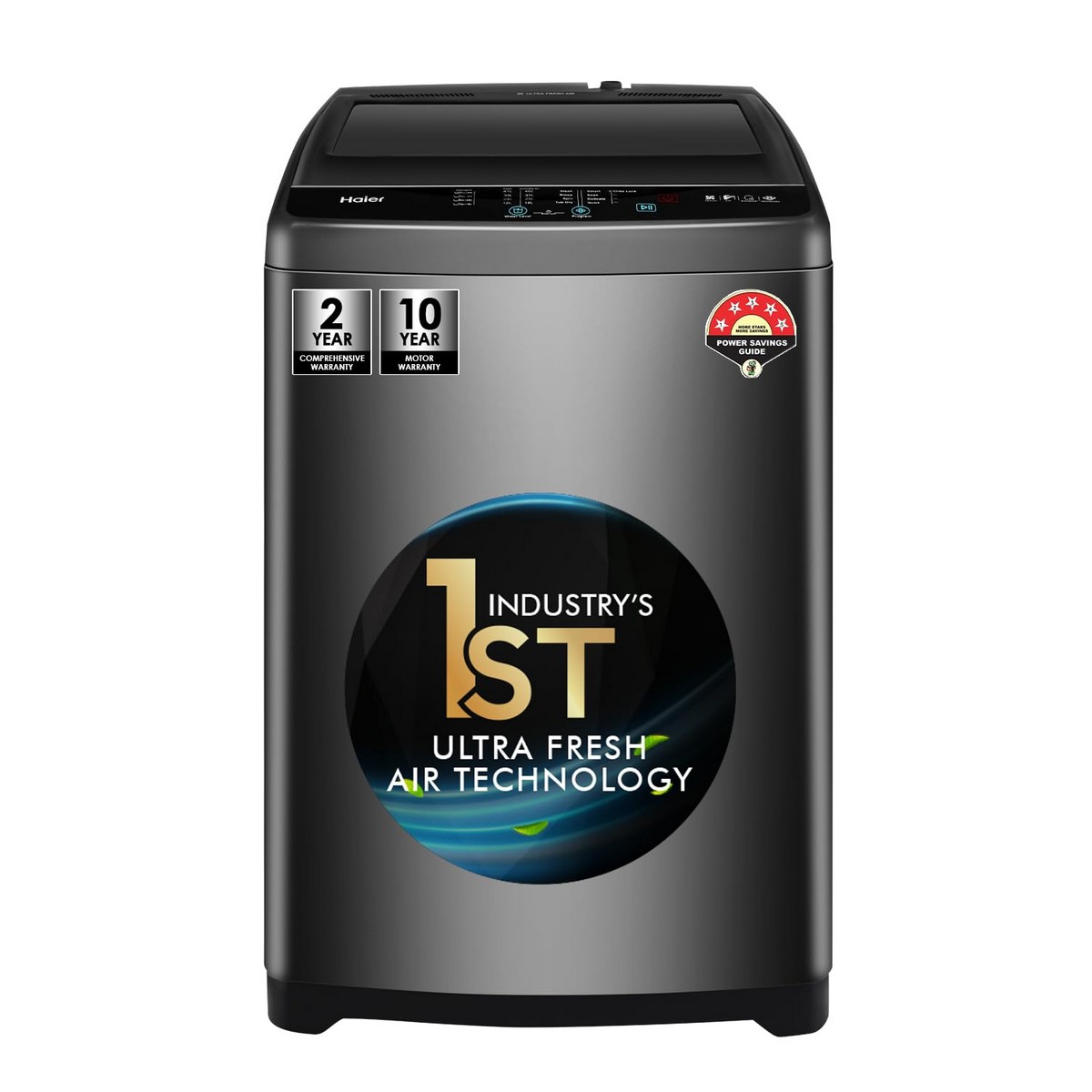 Haier 7 Kg 5 Star Oceanus Wave Technology Toughened Glass Fully Automatic Top Loading Washing Machine HWM70 306S8 Ultra Fresh Air Near Zero Pressure Dark Jade Silver