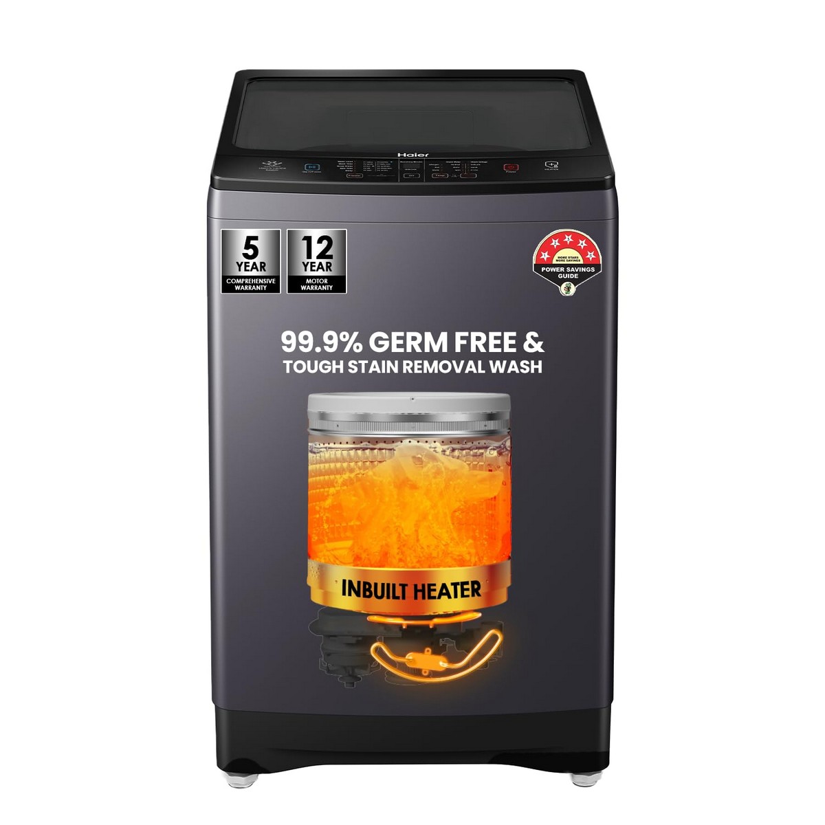 Haier 8 Kg 5 star Fully Automatic Top Loading Washing Machine HWM80 H826S6 Starry Silver 2024 Butterfly Shape Heater Oceanus Wave Drum Near Zero Pressure Toughened glass