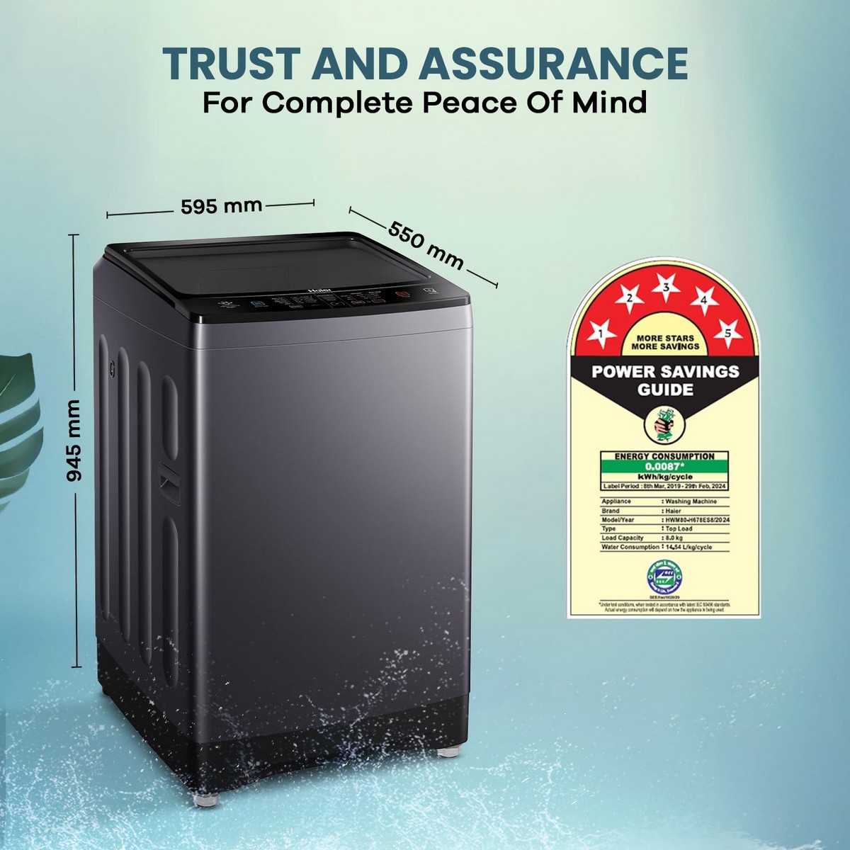 Haier 8 Kg 5 star Fully Automatic Top Loading Washing Machine HWM80 H826S6 Starry Silver 2024 Butterfly Shape Heater Oceanus Wave Drum Near Zero Pressure Toughened glass3