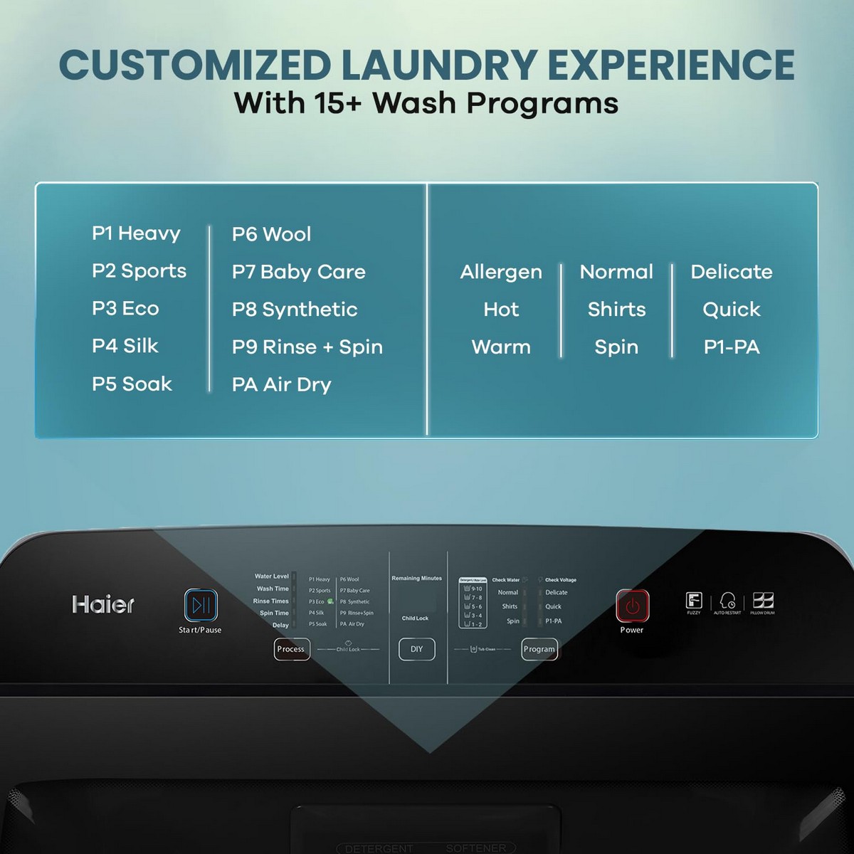 Haier 9 Kg 5 Star Oceanus Wave Technology Toughened Glass Fully Automatic Top Loading Washing Machine HWM90 H678ES8 Inbuilt Heater Near Zero Pressure Dark Jade Silver3