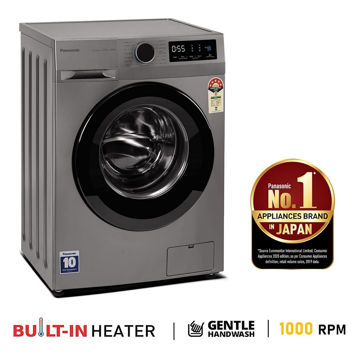 Panasonic 6 kg 5 Star Fully Automatic Front Loading Washing Machine NA 106MB3L01 Grey1