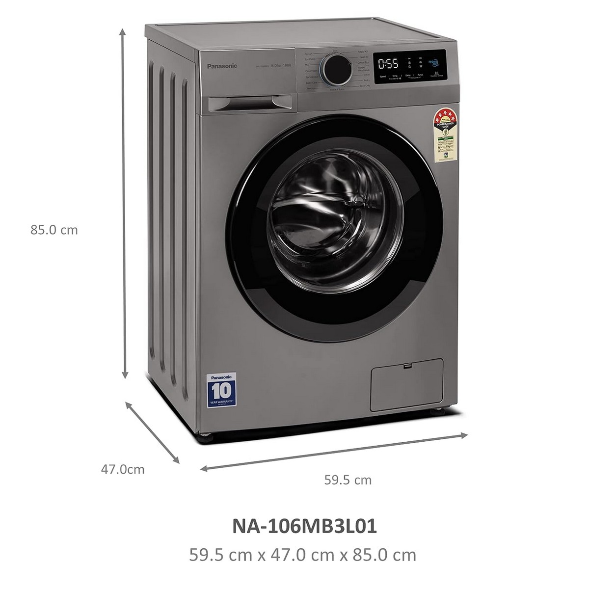 Panasonic 6 kg 5 Star Fully Automatic Front Loading Washing Machine NA 106MB3L01 Grey2