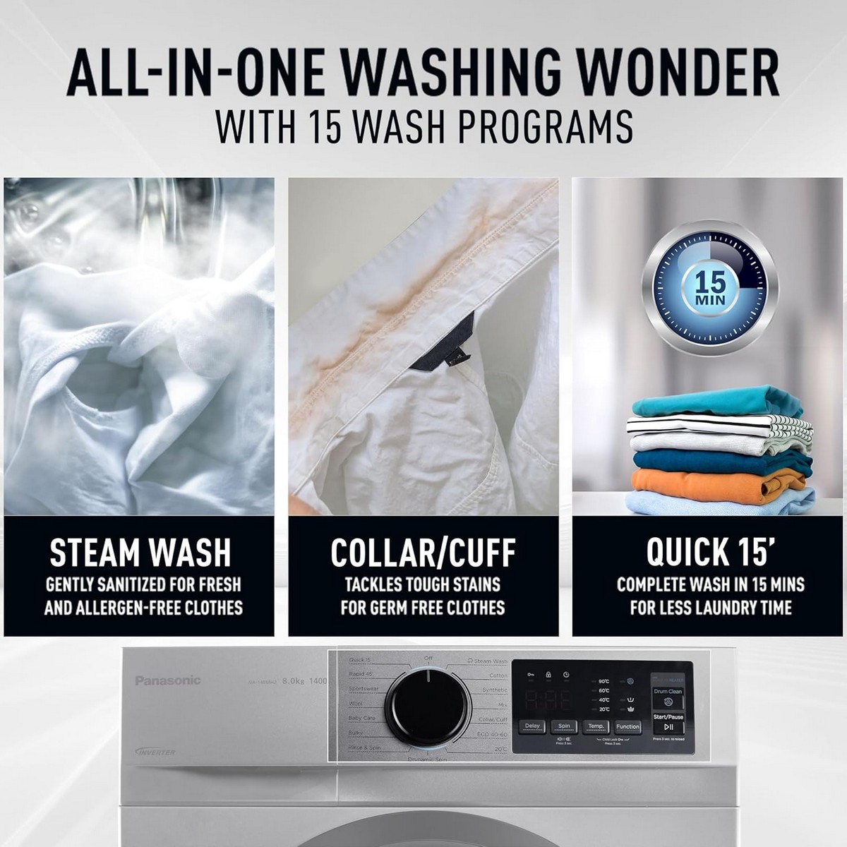 Panasonic 8 Kg 5 Star Front Load Washing Machine With In Built heater NA 148MG2L01 Dark Silver2