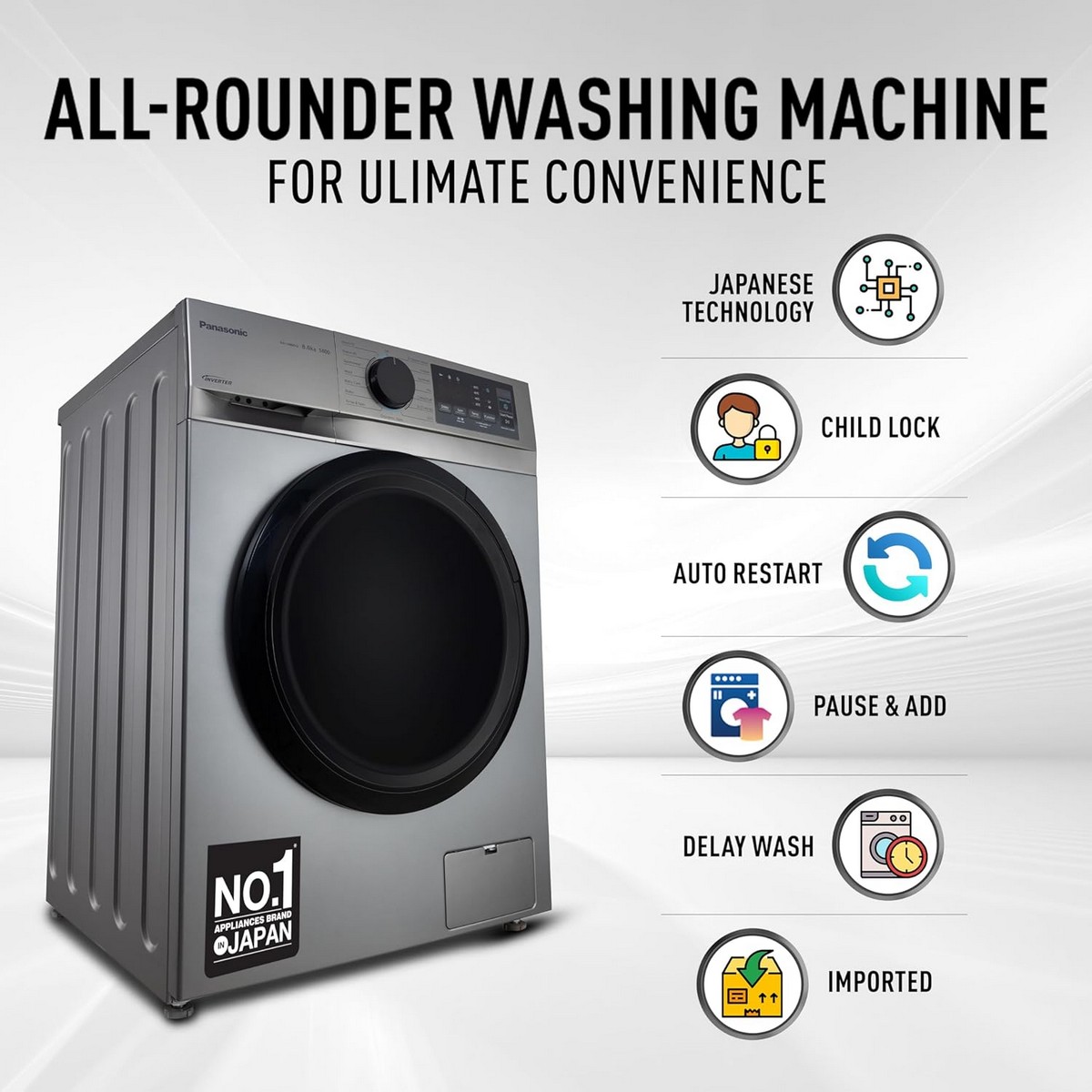 Panasonic 8 Kg 5 Star Front Load Washing Machine With In Built heater NA 148MG2L01 Dark Silver3