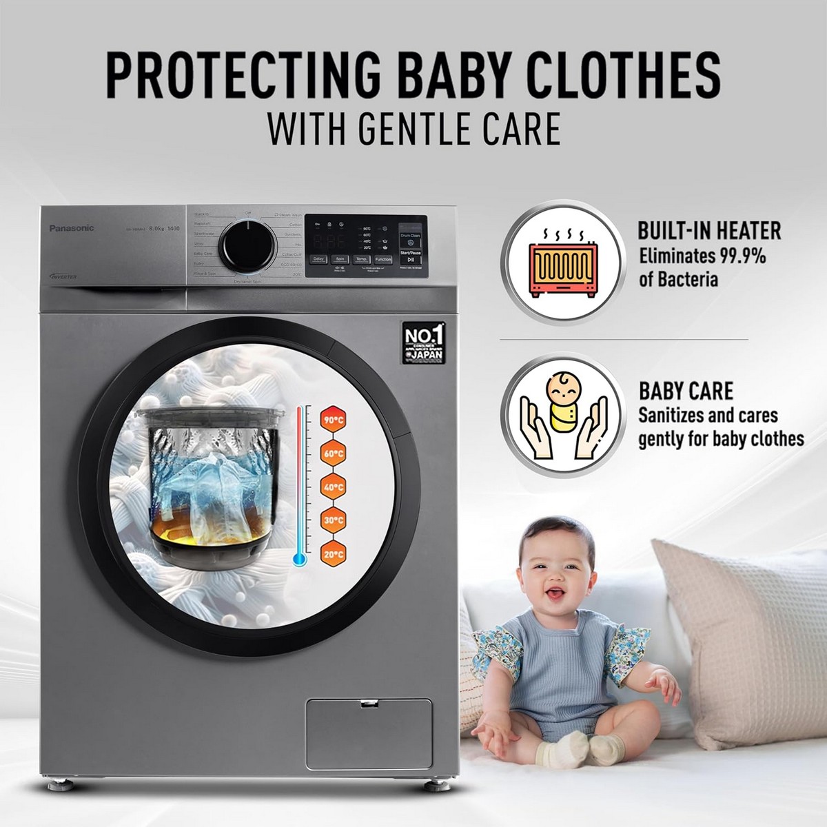 Panasonic 8 Kg 5 Star Front Load Washing Machine With In Built heater NA 148MG2L01 Dark Silver5