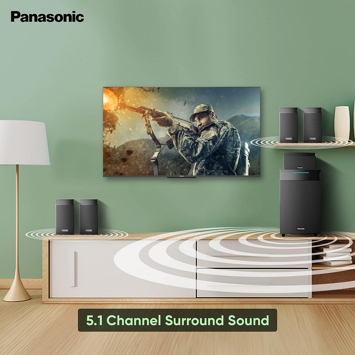 Panasonic SC HT550GW K 5.1 Ch Home Theatre with Real Surround Sound 150 W Bluetooth USB AUX RCA Powerful Subwoofer Wall mountable Speakers Remote for Volume Bass Control Black2