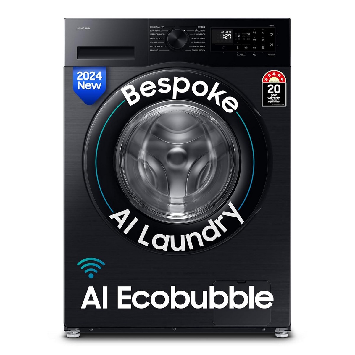 Samsung 12 kg 5 Star AI Ecobubble Super Speed Wi Fi Hygiene Steam with Inbuilt Heater Digital Inverter Fully Automatic Front Load Washing Machine WW12DG5B24ABTL Black