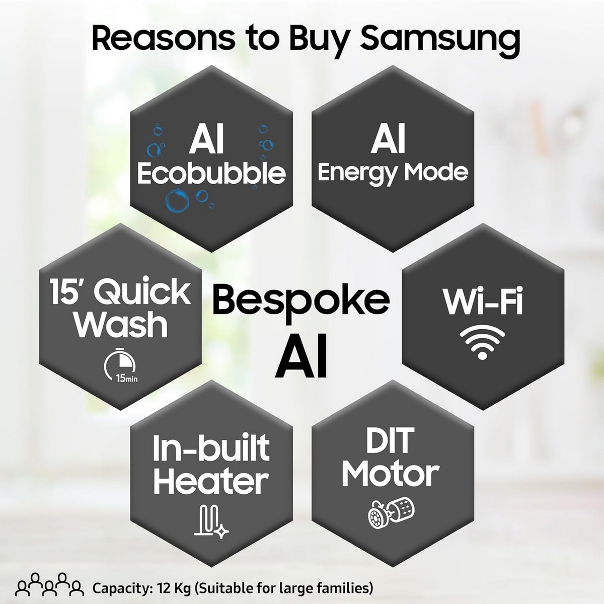 Samsung 12 kg 5 Star AI Ecobubble Super Speed Wi Fi Hygiene Steam with Inbuilt Heater Digital Inverter Fully Automatic Front Load Washing Machine WW12DG5B24ABTL Black1