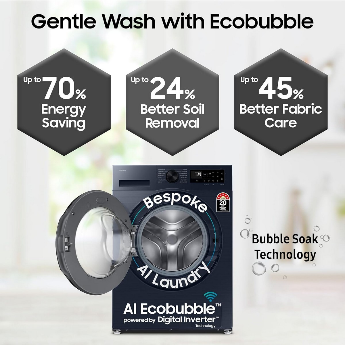 Samsung 12 kg 5 Star AI Ecobubble Super Speed Wi Fi Hygiene Steam with Inbuilt Heater Digital Inverter Fully Automatic Front Load Washing Machine WW12DG5B24ABTL Black2