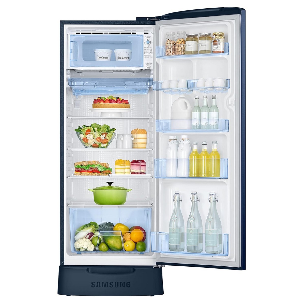 Samsung 223L 3 Star Inverter Direct Cool Single Door Refrigerator Appliance RR24C2823CU Camellia Blue Base Stand Drawer 2023 Model3