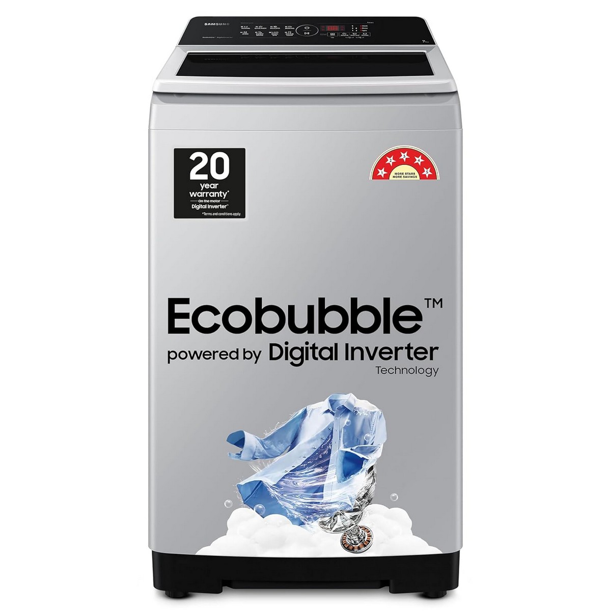 Samsung 7 kg 5 star Ecobubble Digital Inverter Fully Automatic Top Load Washing Machine WA70BG4441YYTL Lavender Gray