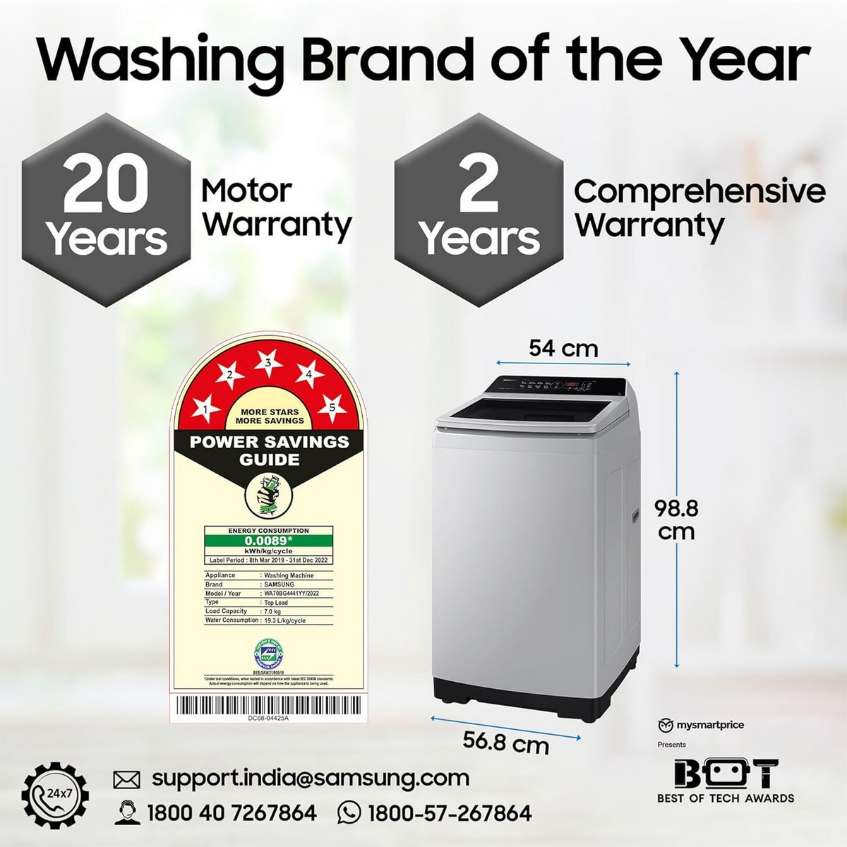 Samsung 7 kg 5 star Ecobubble Digital Inverter Fully Automatic Top Load Washing Machine WA70BG4441YYTL Lavender Gray3