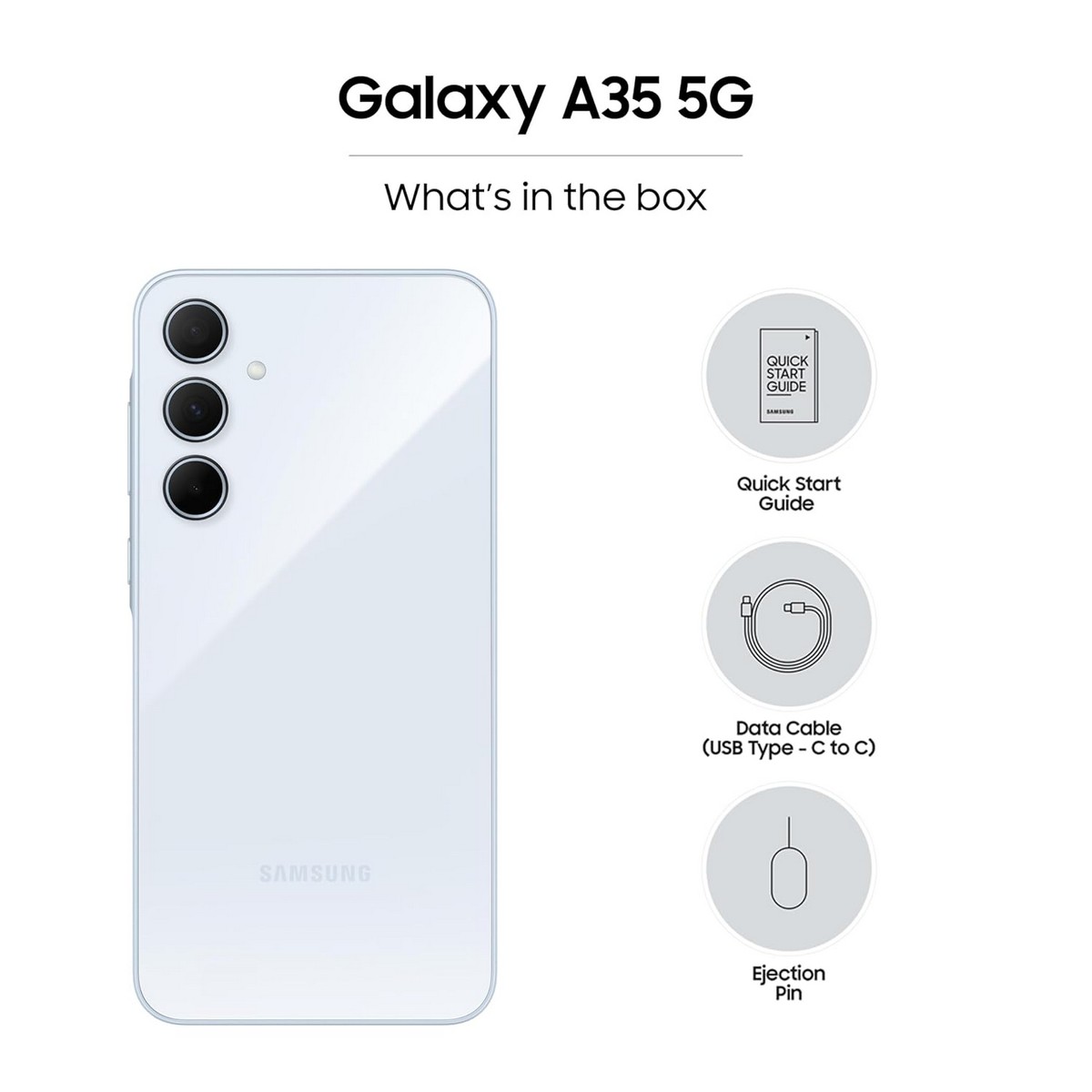Samsung Galaxy A35 5G Awesome Iceblue 8GB RAM 128GB Storage Premium Glass Back 50 MP Main Camera OIS Nightography IP67 Corning Gorilla Glass Victus sAMOLED with Vision Booster4